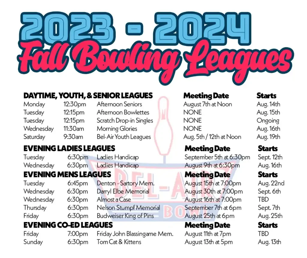 2023-2024 Fall League Startup for Bowling Center in Belleville IL