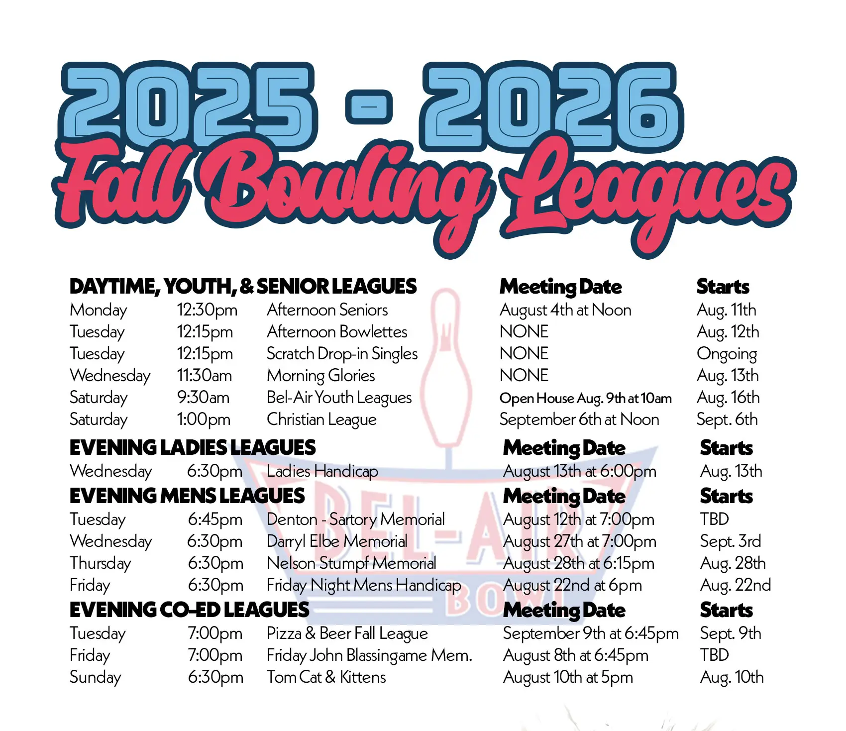 bel-air bowl fall 2025 leagues